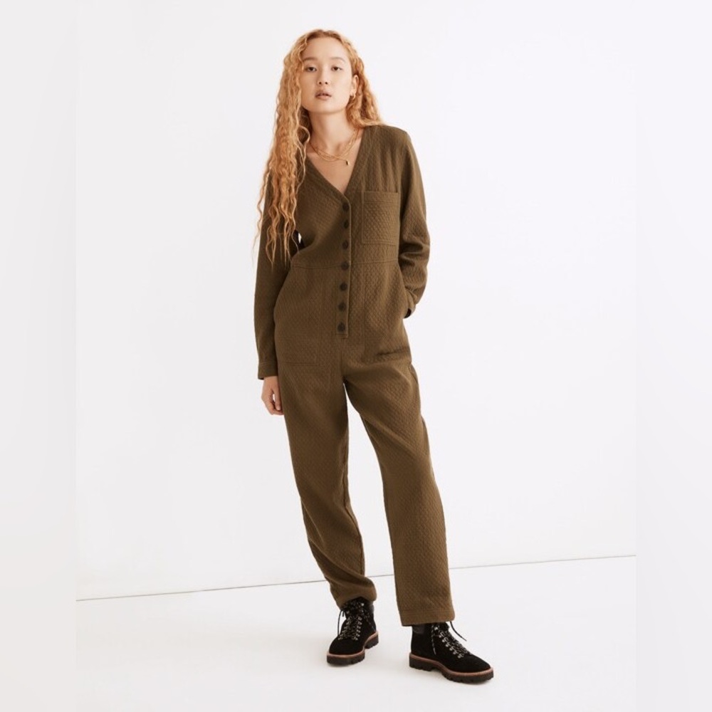 NWOT Madewell Olive Green Women's Diamond Jacquard Coverall Jumpsuit - Medium